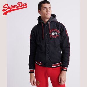 Superdry Men’s Black Limited Edition Lucky Eight Hooded Bomber Jacket
